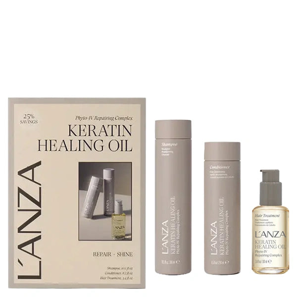 Keratin Healing Oil Trio: Lustrous Shampoo Conditioner and Hair Treatment